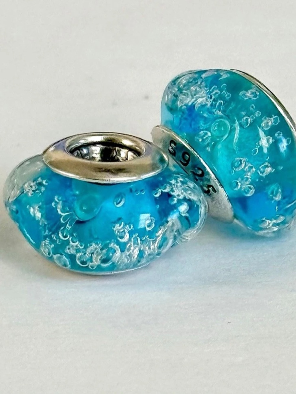 Blue Bubbles wavy Murano Glass Charms set fit Pandora bracelets
